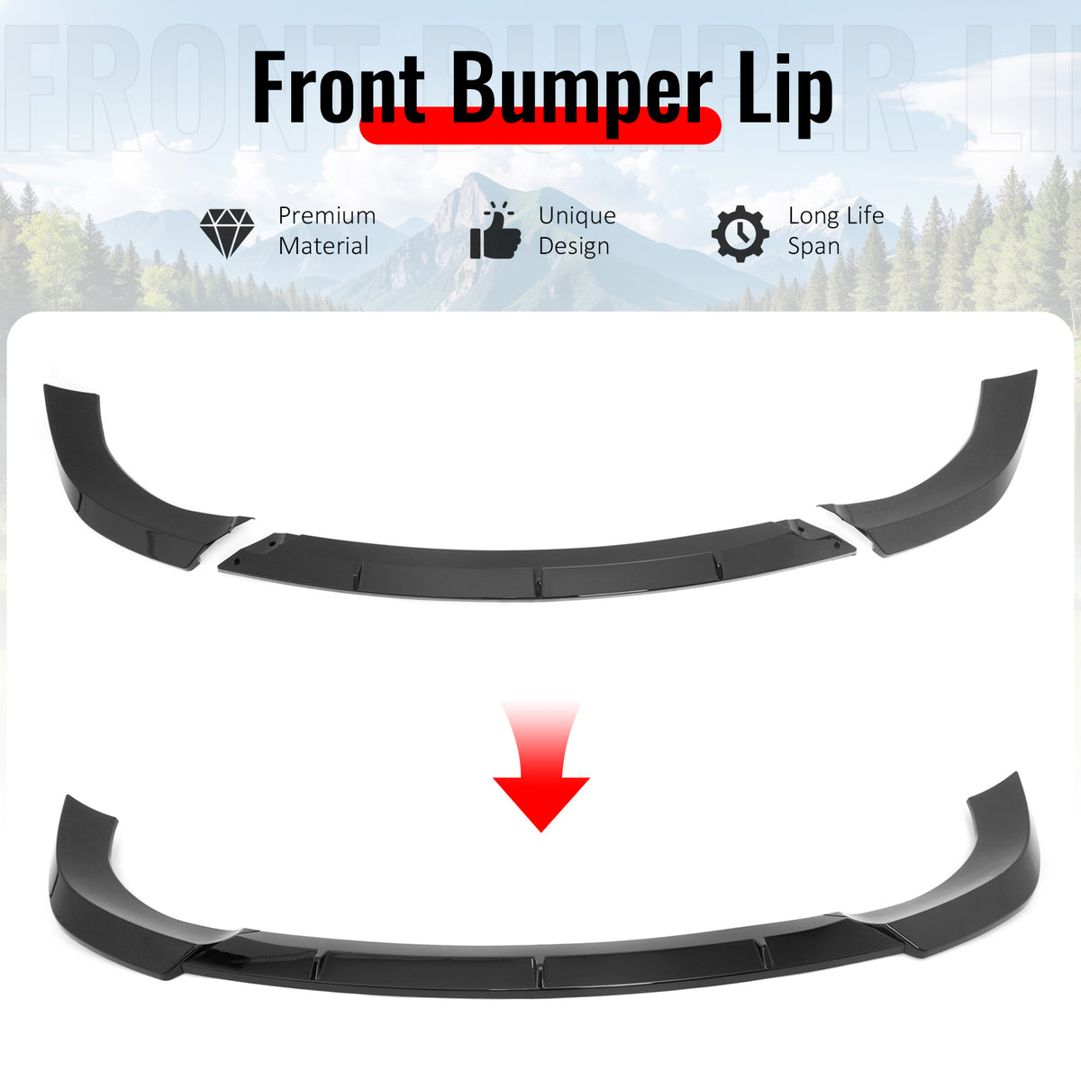 Fits 17-21 Grand Cherokee SRT IKON PP Front Bumper Lip Chin Spoiler Gloss Black