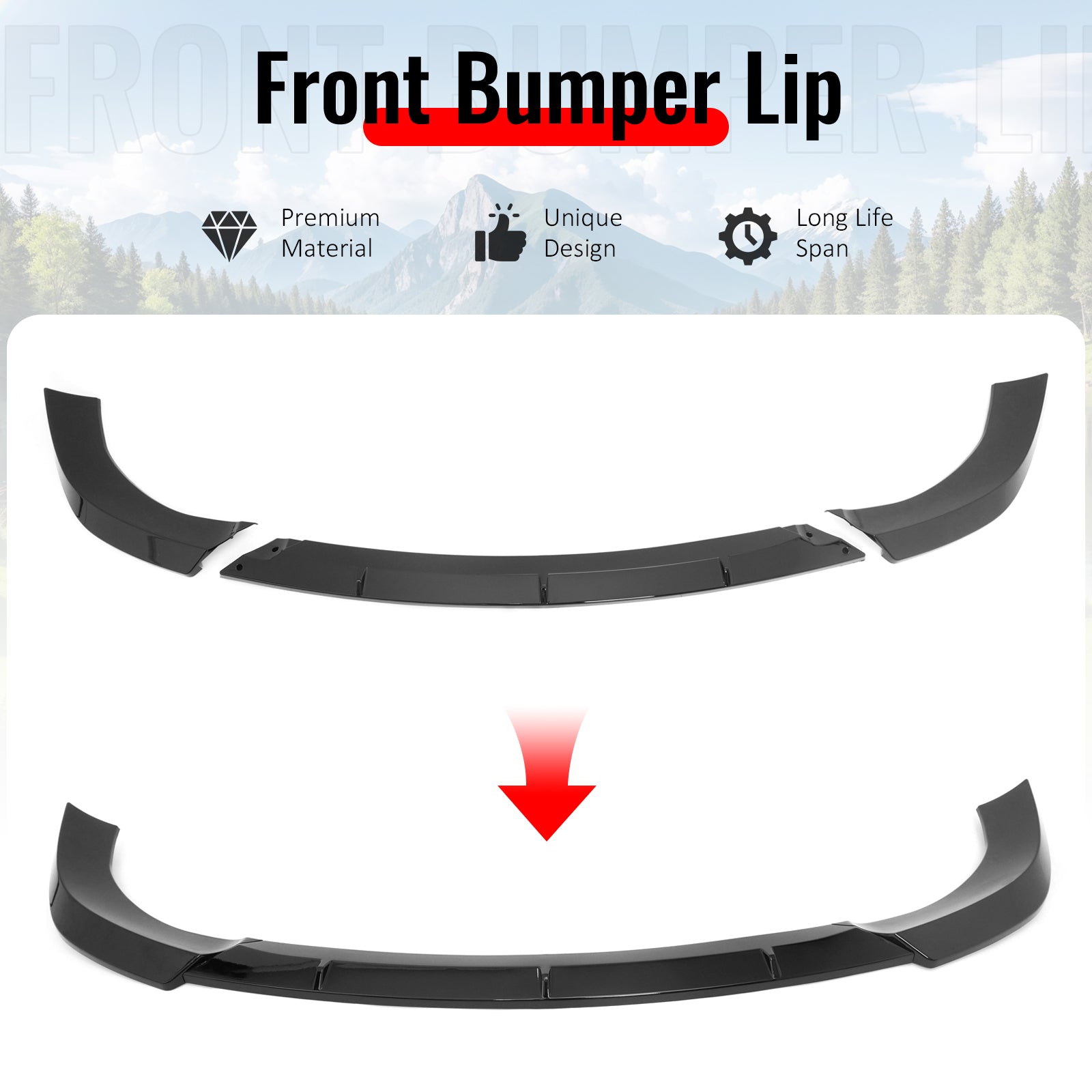 Fits 17-21 Grand Cherokee SRT IKON PP Front Bumper Lip Chin Spoiler Gloss Black