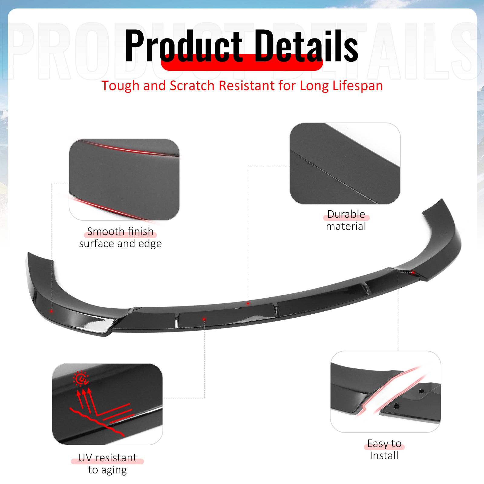 Fits 17-21 Grand Cherokee SRT IKON PP Front Bumper Lip Chin Spoiler Gloss Black