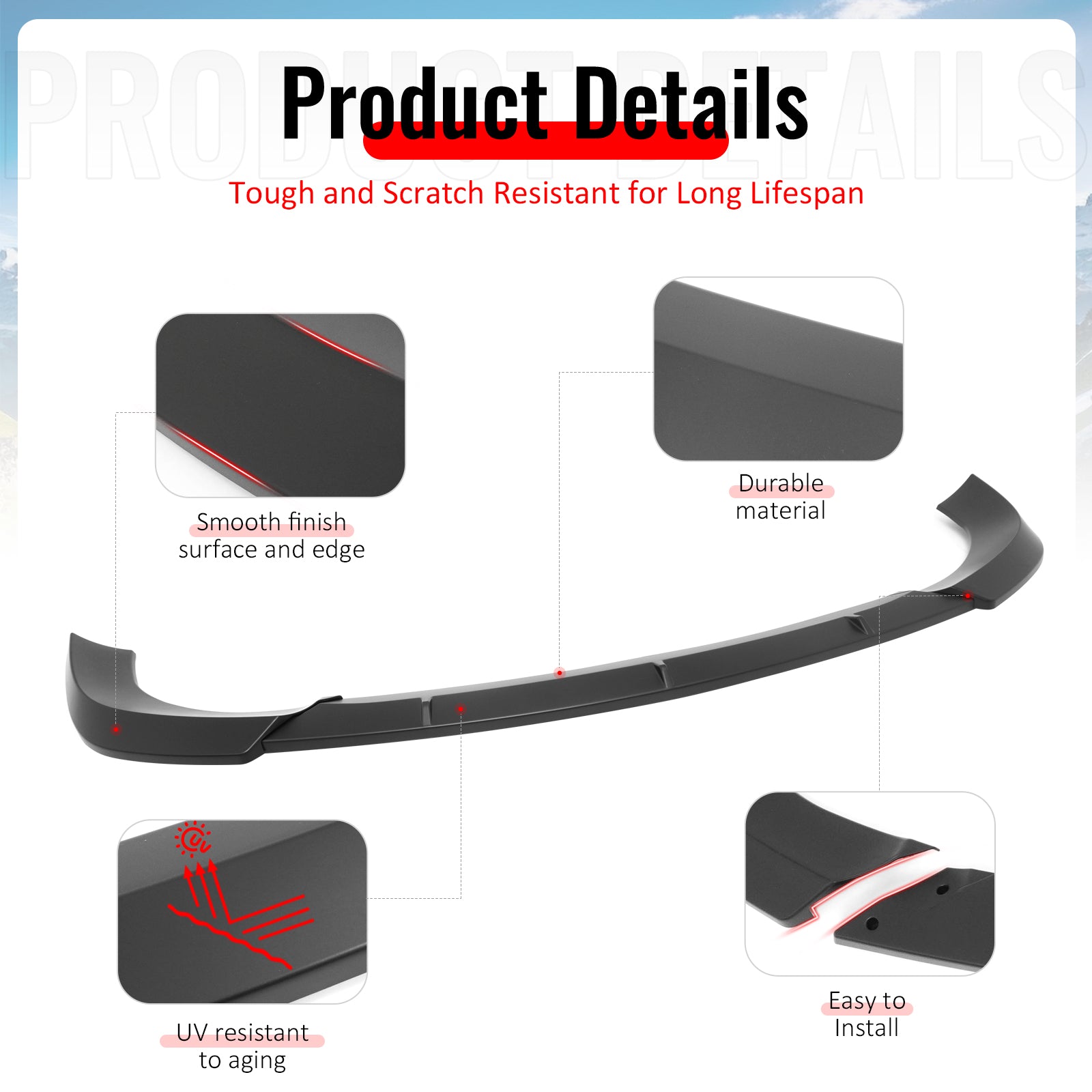 Fits 17-21 Grand Cherokee SRT IKON PP Front Bumper Lip Chin Spoiler Matte Black