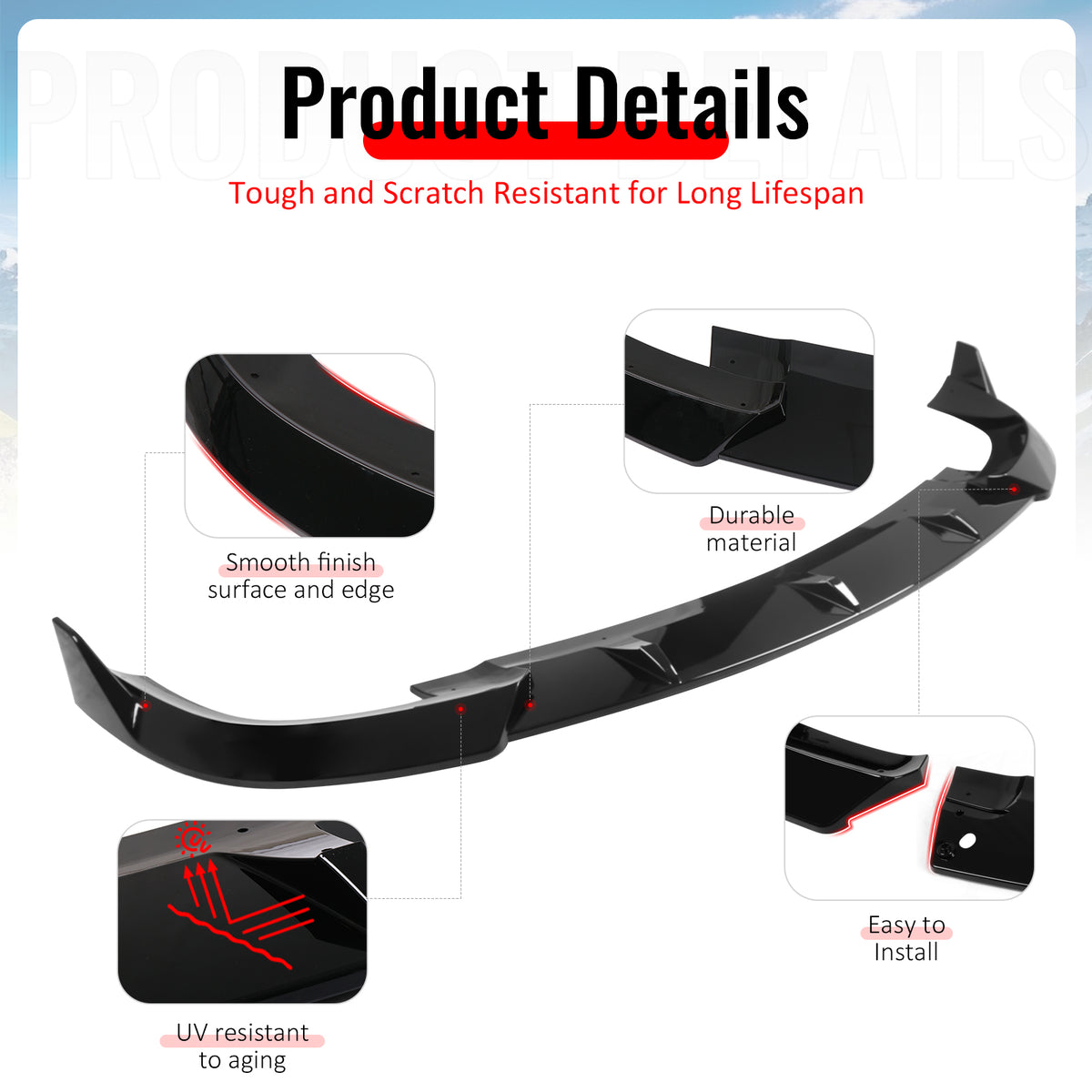 Fits 17-21 Grand Cherokee SRT IKON V2 Front Bumper Lip Chin Spoiler Gloss Black