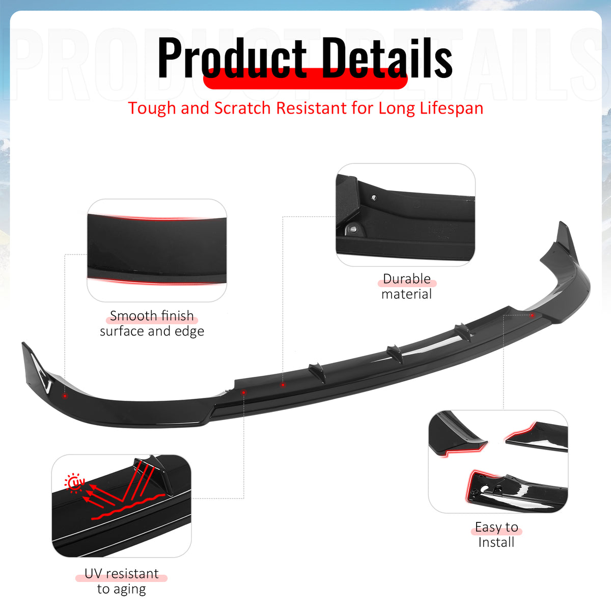 Fits 17-21 Grand Cherokee SRT IKON V3 Front Bumper Lip Chin Spoiler Gloss Black