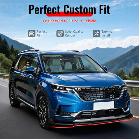 IKON MOTORSPORTS Front Bumper Lip, Compatible with 2022-2024 Kia Carnival, IKON Style Gloss Black ABS Plastic Add-on Air Dam Chin Spoiler Protector Splitter 3PCS