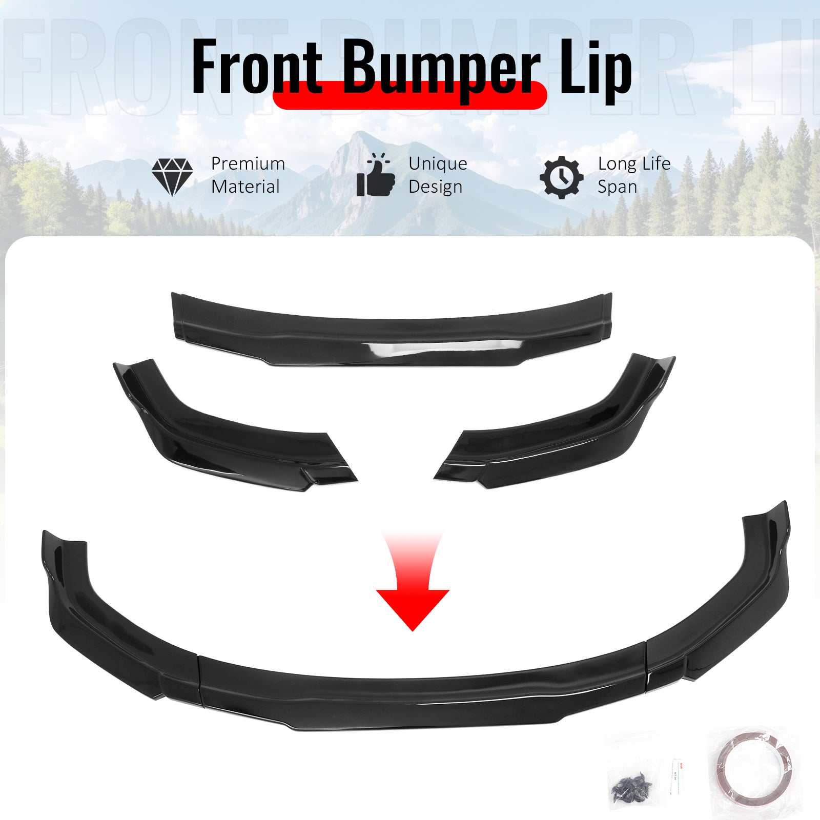 Fits 22-24 Kia Carnival IKON Style Front Bumper Lip Chin Spoiler Gloss Black