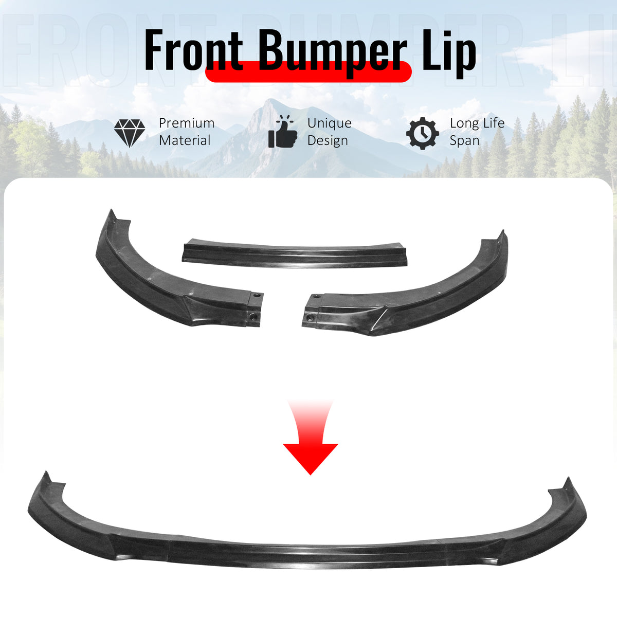 Fits 25-26 Kia K5 GT GT-Line Front Bumper Lip GT Style 3PCS Spoiler Unpainted PU