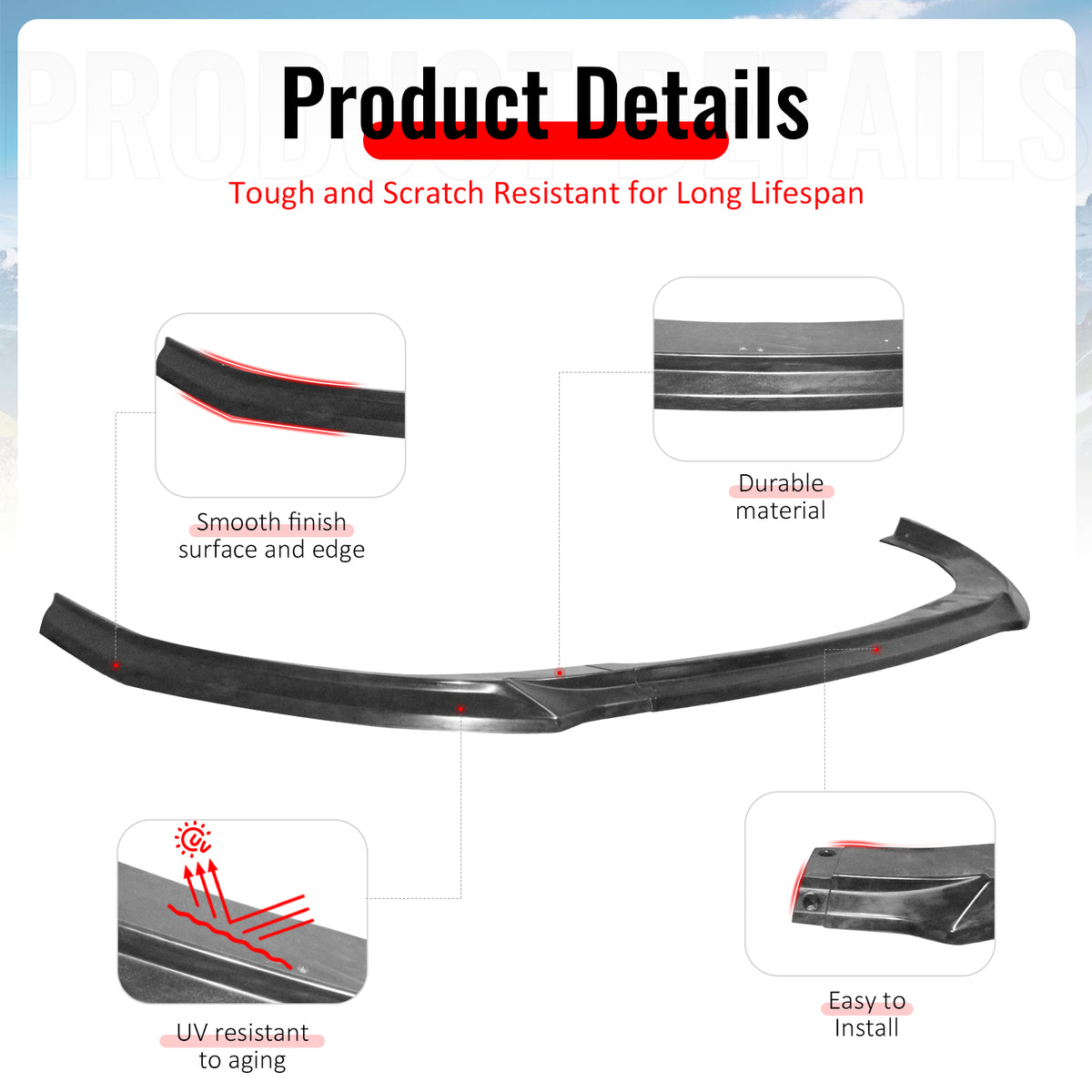 Fits 25-26 Kia K5 GT GT-Line Front Bumper Lip GT Style 3PCS Spoiler Unpainted PU