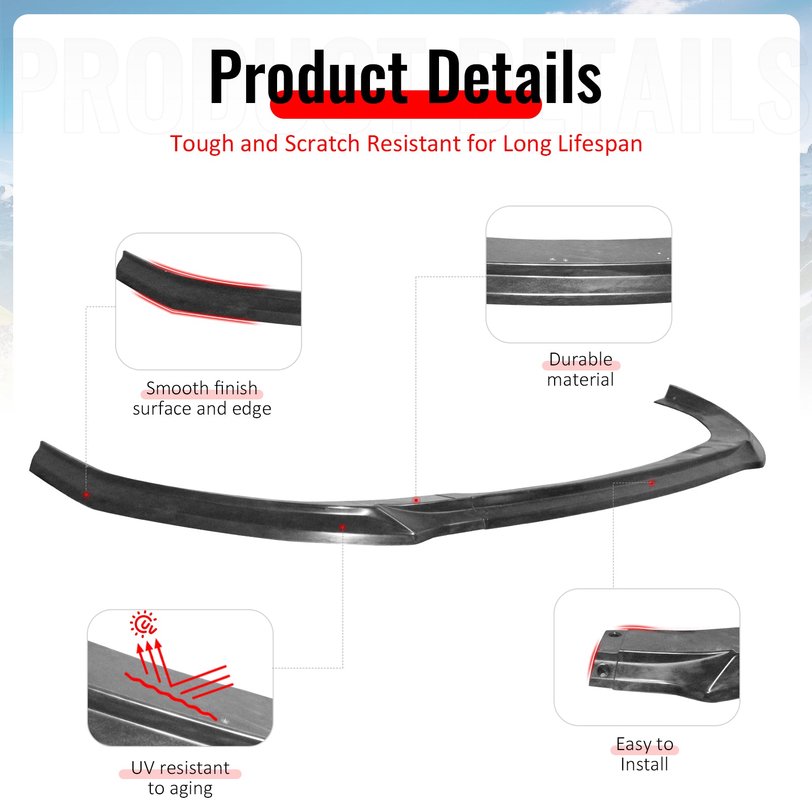 Fits 25-26 Kia K5 GT GT-Line Front Bumper Lip GT Style 3PCS Spoiler Unpainted PU