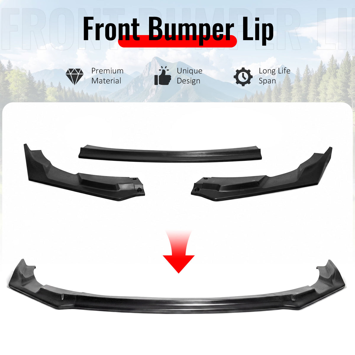 Fits 25-26 Kia K5 GT GT-Line Front Bumper Lip IKFM Style 3PCS Spoiler Unpainted PU