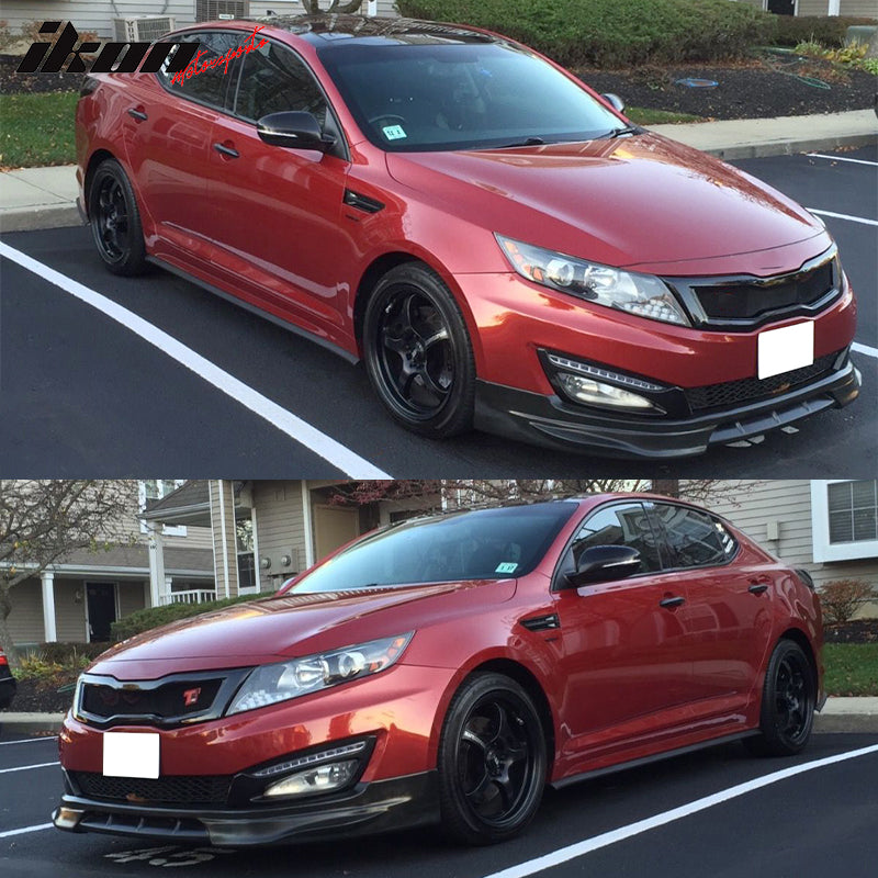 IKON MOTORSPORTS, Front Bumper Lip Compatible With 2010-2013 Kia Optima, DS Style PU Poly Urethane Black Front Lip Spoiler Splitter, 2011 2012