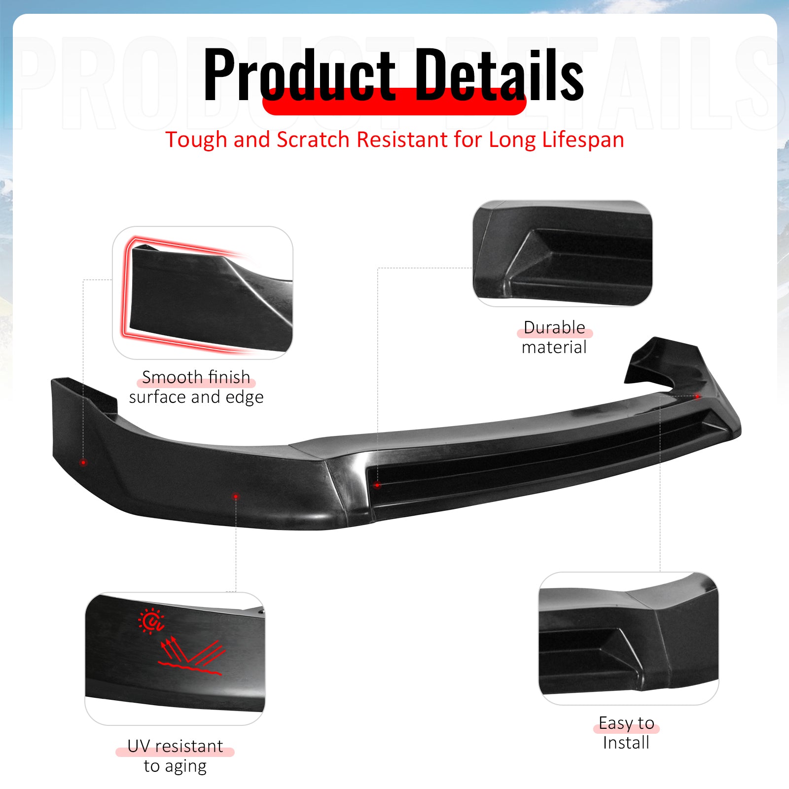 Fits 23-25 Kia Soul Unpainted Front Bumper Lip Lower Air Dam Spoiler PU 3PCS