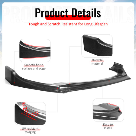 Fits 20-25 Kia Soul IKCS Style 3PCS Front Bumper Lip Lower Spoiler Unpainted PU