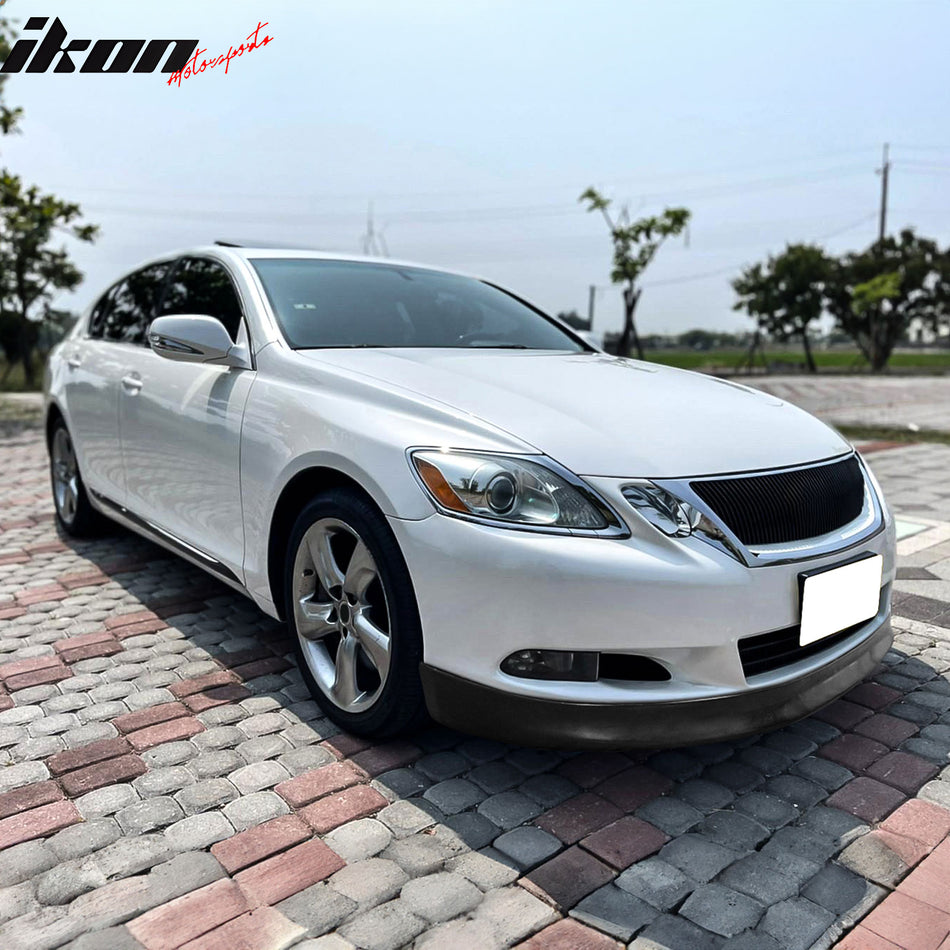 IKON MOTORSPORTS Front Bumper Lip, Compatible with 2008-2011 Lexus GS350 GS460, VTX Style Unpainted Black PU Polyurethane Air Dam Chin Spoiler Protector Splitter 1Piece