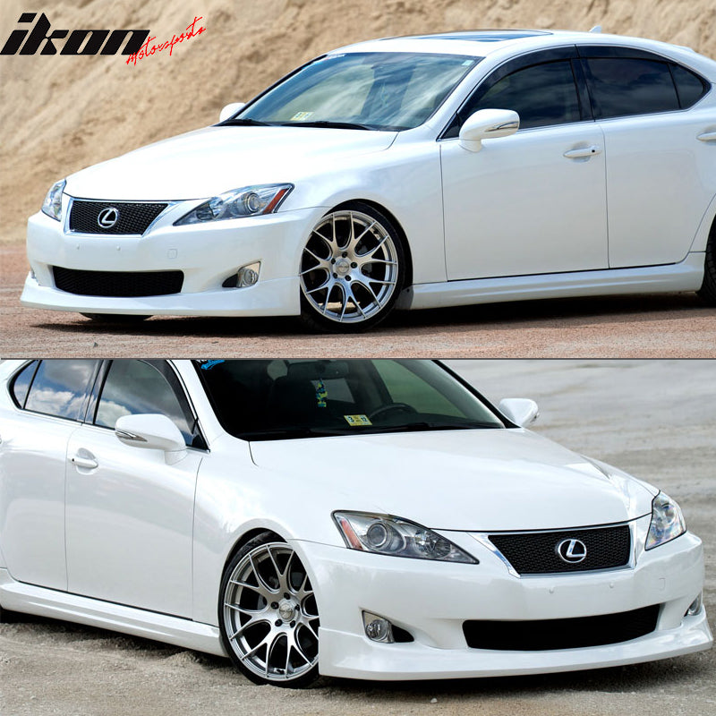 IKON MOTORSPORTS, Pre-Painted Front Bumper Lip Compatible With 2006-2008 Lexus IS250 IS350, VIP TYPE PU Front Lip Finisher Under Chin Spoiler Add On other color available, 2007