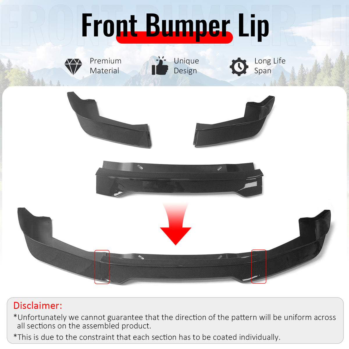 Fits 01-05 Lexus IS300 GR Style Front Bumper Lip Carbon Fiber Print PP 3PCS Set