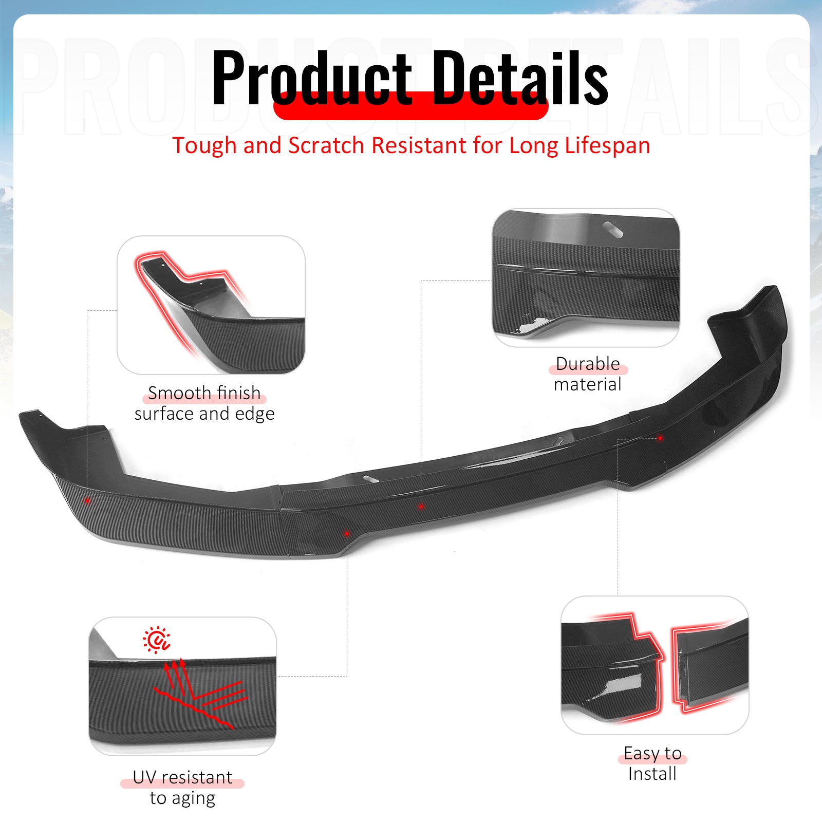 Fits 01-05 Lexus IS300 GR Style Front Bumper Lip Carbon Fiber Print PP 3PCS Set