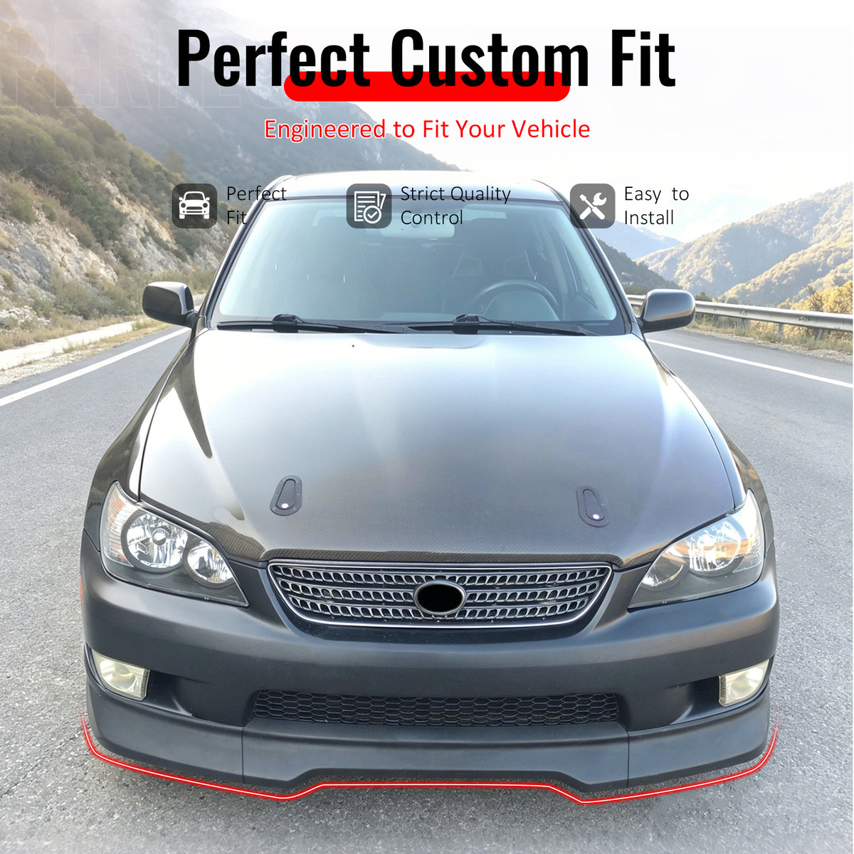 Fits 01-05 Lexus IS300 GR Style Front Bumper Lip Spoiler Gloss Black PP 3PCS Set