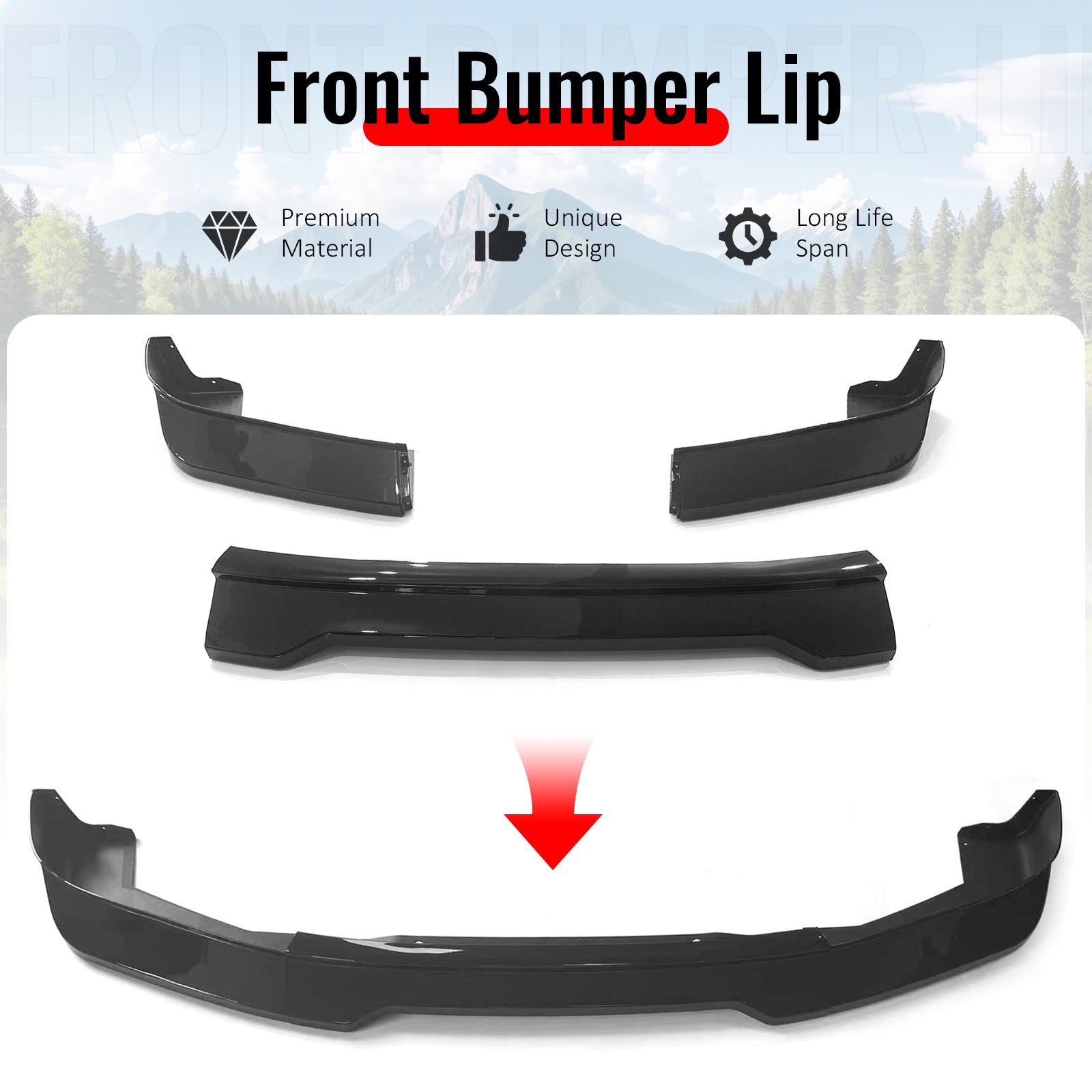 Fits 01-05 Lexus IS300 GR Style Front Bumper Lip Spoiler Gloss Black PP 3PCS Set