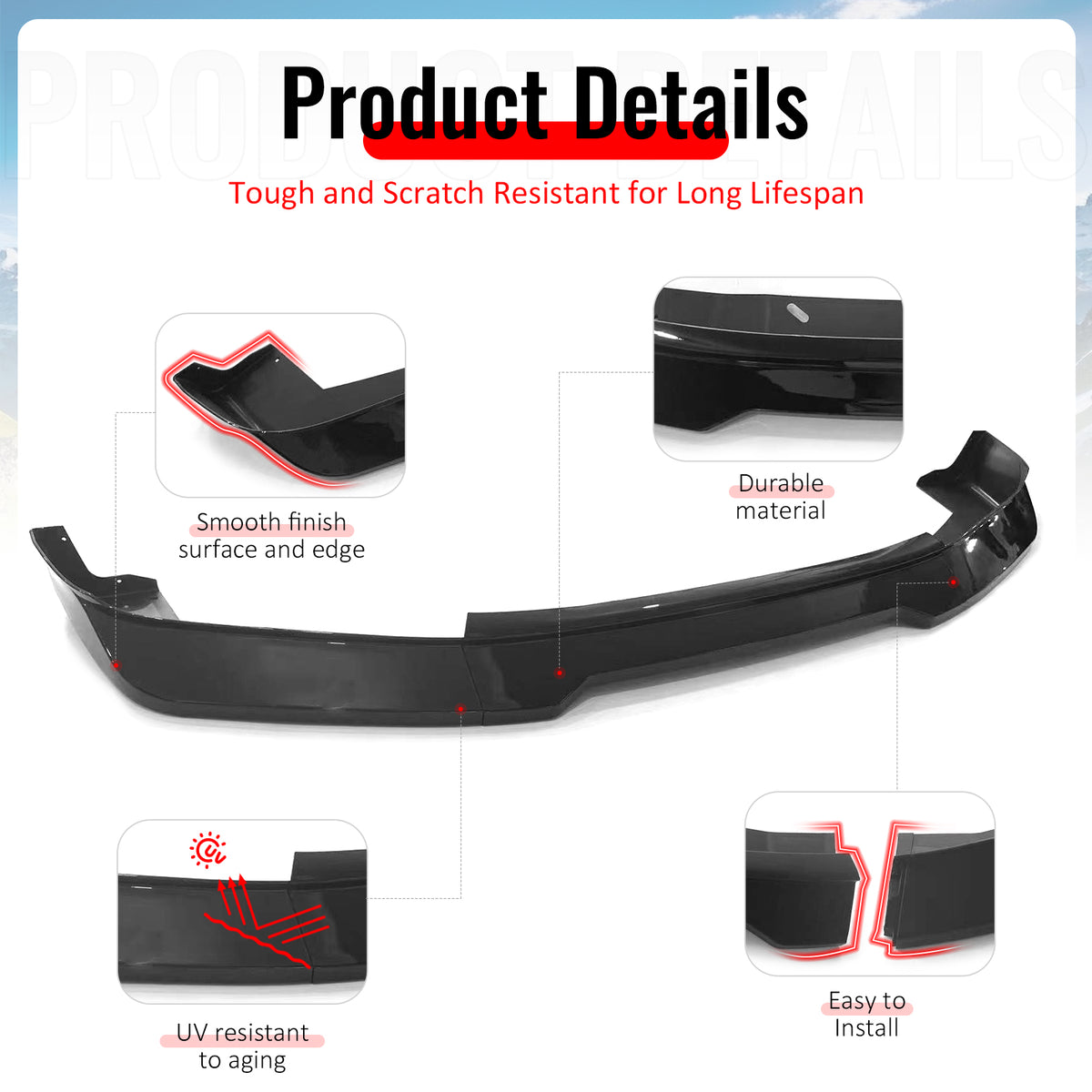 Fits 01-05 Lexus IS300 GR Style Front Bumper Lip Spoiler Gloss Black PP 3PCS Set
