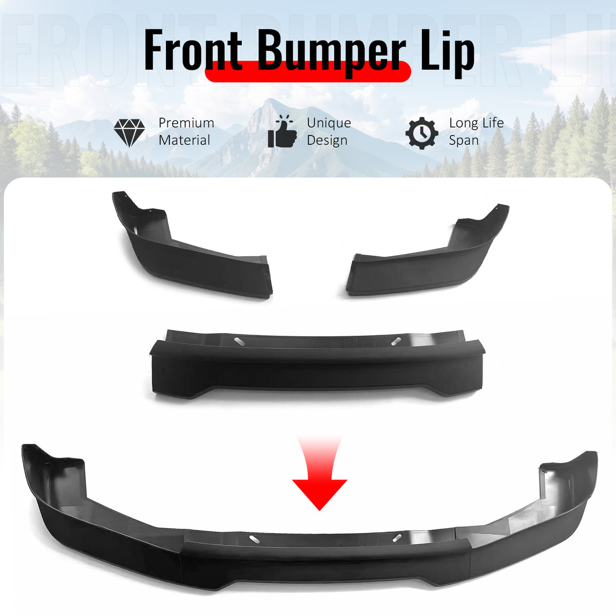 Fits 01-05 Lexus IS300 GR Style Front Bumper Lip Spoiler Matte Black PP 3PCS Set