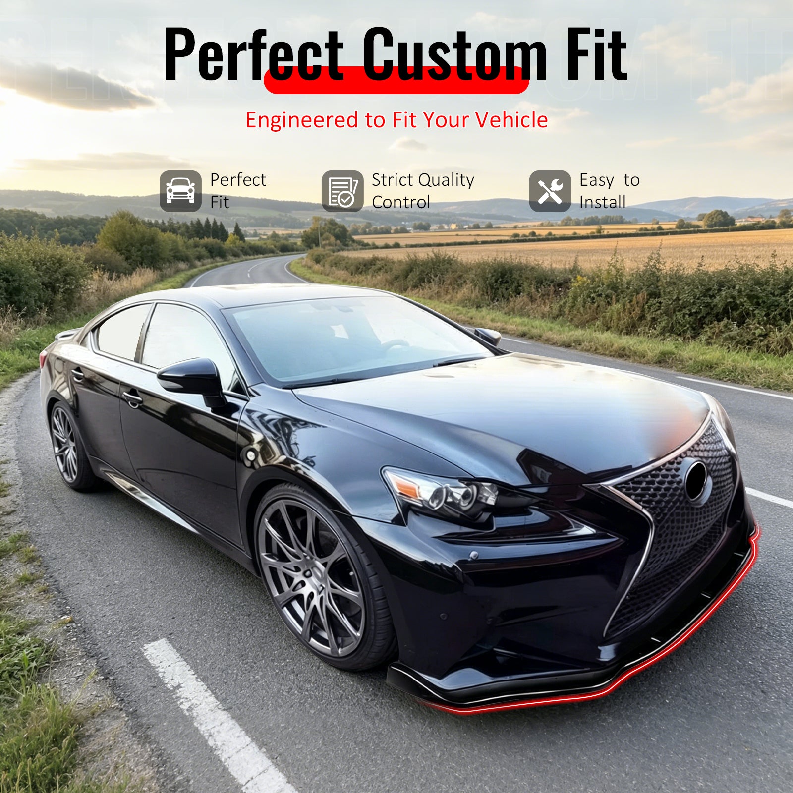IKON MOTORSPORTS Front Bumper Lip, Compatible with 2014-2016 Lexus IS F Sport Sedan, Gloss Black PP IKON 2 Style Air Dam Chin Spoiler Protector Splitter 3PCS