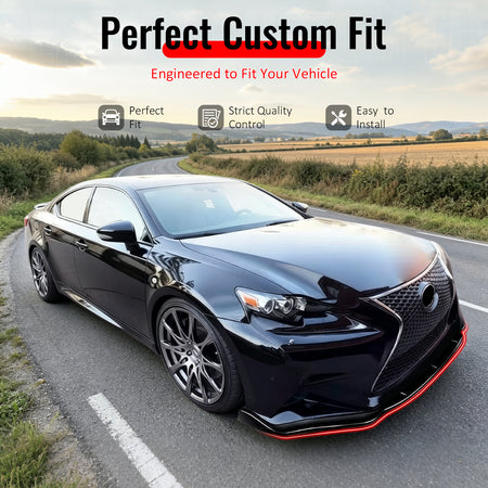 IKON MOTORSPORTS Front Bumper Lip, Compatible with 2014-2016 Lexus IS F Sport Sedan, Gloss Black PP IKON 2 Style Air Dam Chin Spoiler Protector Splitter 3PCS