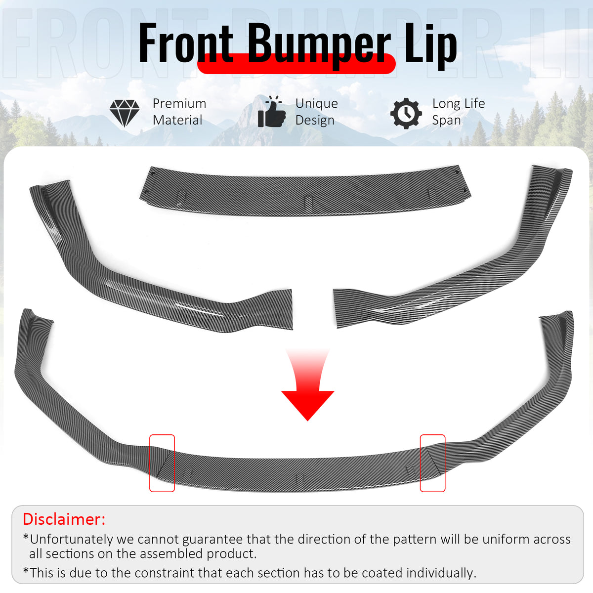 Fits 14-16 Lexus IS F Sport Sedan IKON 2 Front Bumper Lip Carbon Fiber Print 3PC