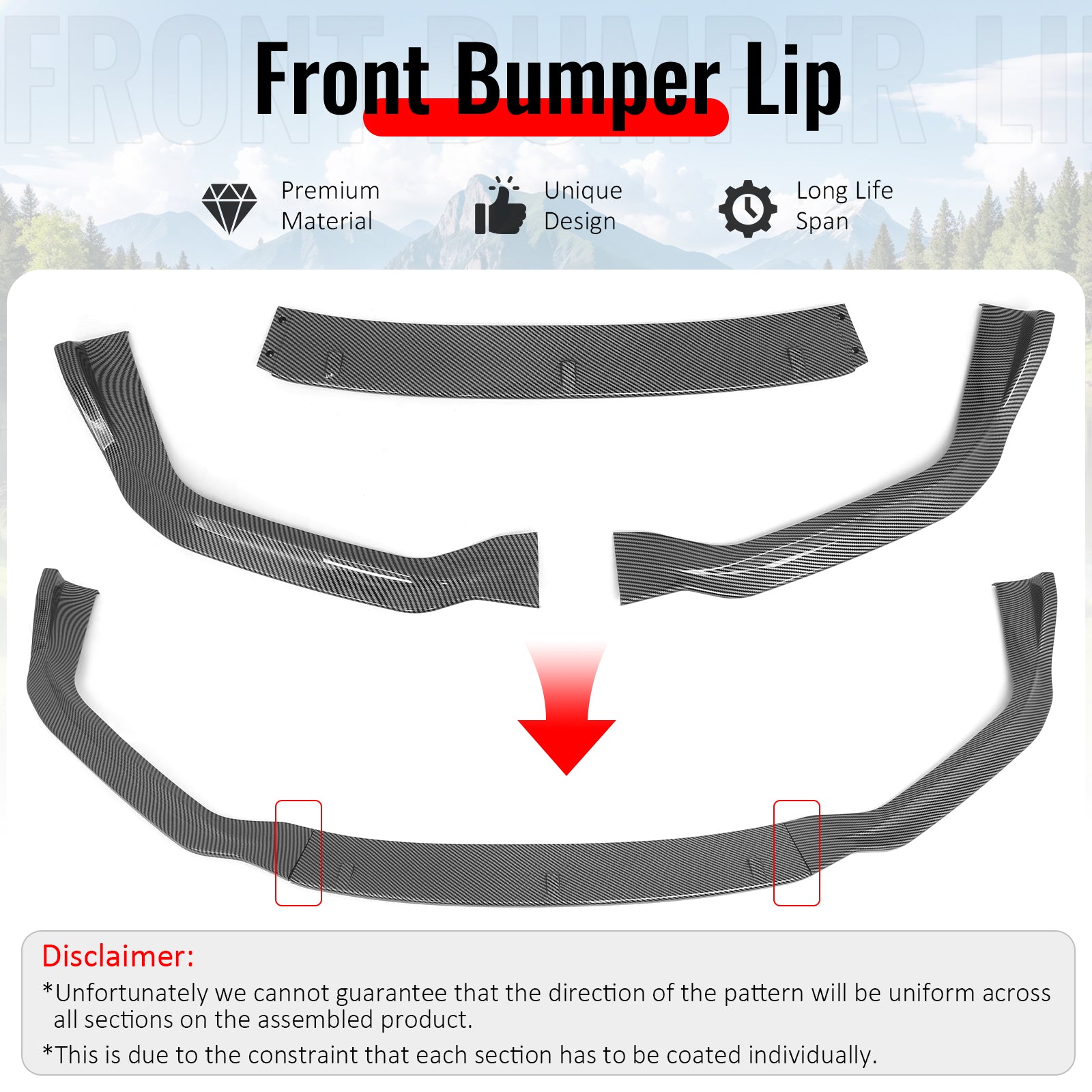 Fits 14-16 Lexus IS F Sport Sedan IKON 2 Front Bumper Lip Carbon Fiber Print 3PC