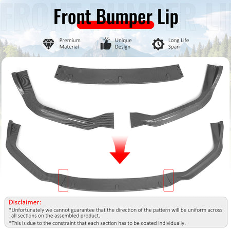 Fits 14-16 Lexus IS F Sport Sedan IKON 2 Front Bumper Lip Carbon Fiber Print 3PC