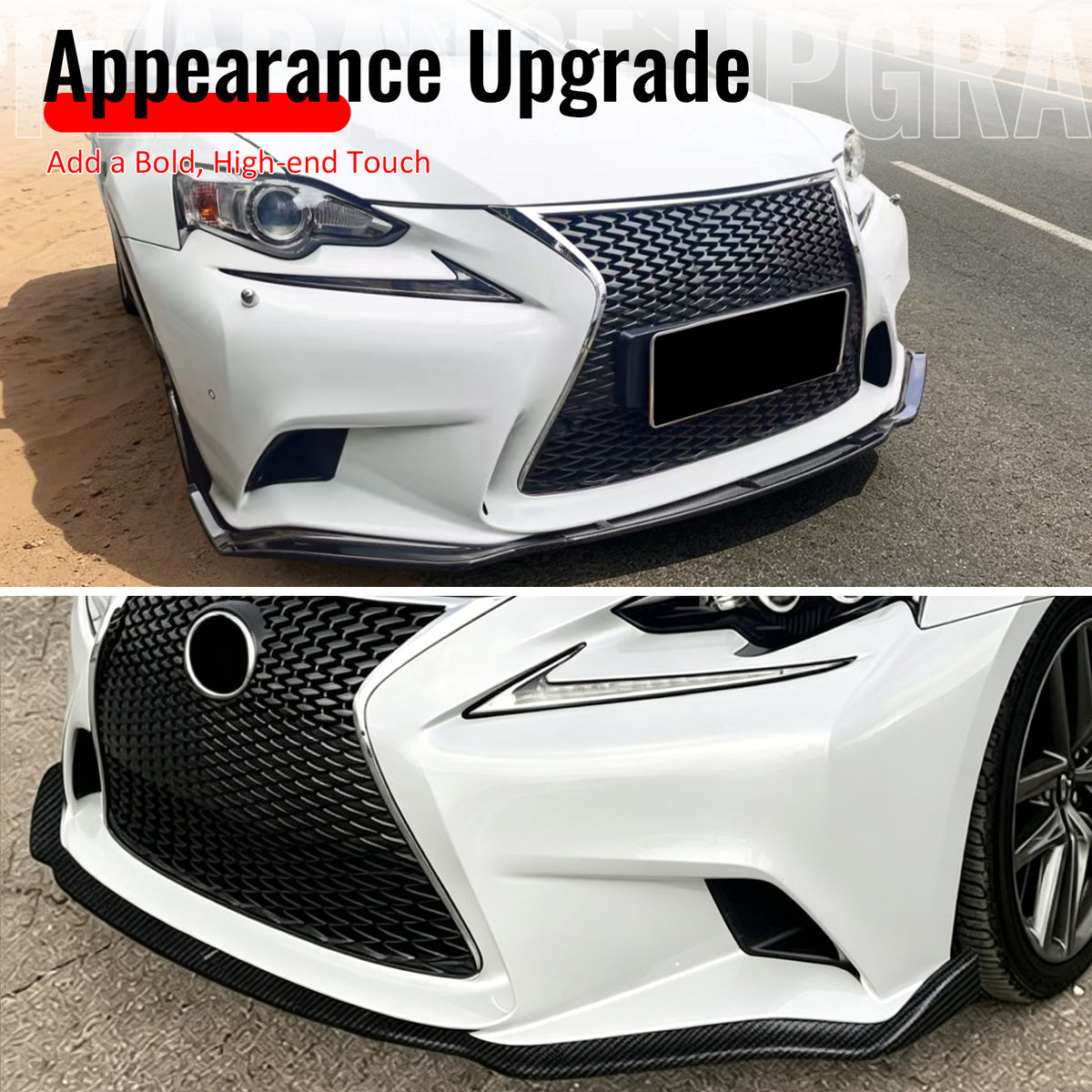Fits 14-16 Lexus IS F Sport Sedan IKON 2 Style Front Bumper Lip Matte Black 3PCS