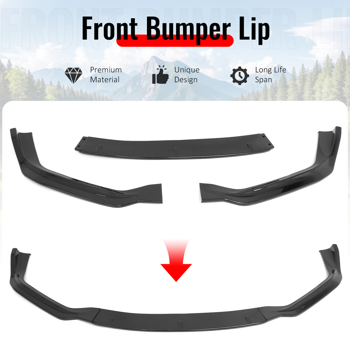 Fits 14-16 Lexus IS F Sport Sedan IKON 2 Style Front Bumper Lip Gloss Black 3PCS