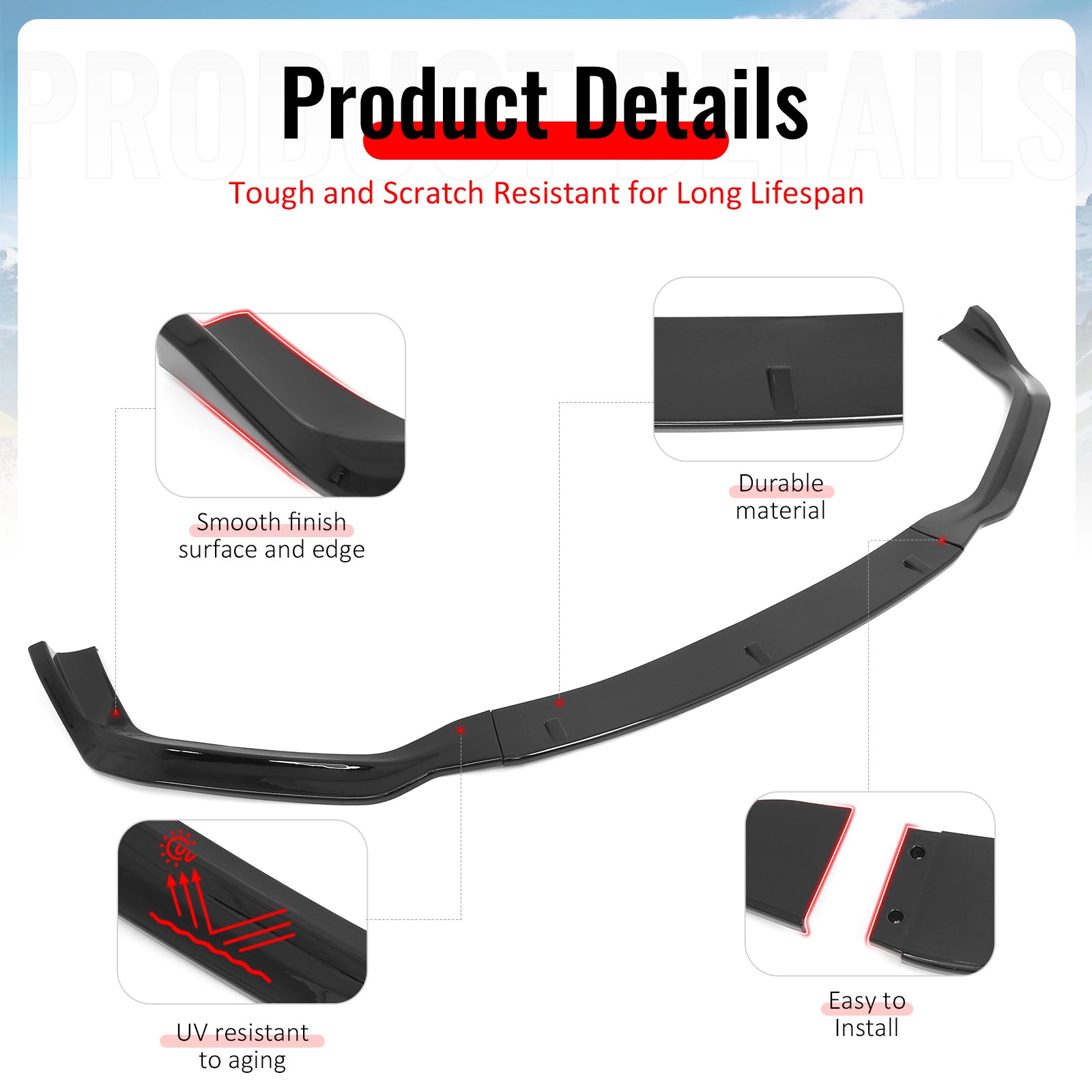 Fits 14-16 Lexus IS F Sport Sedan IKON 2 Style Front Bumper Lip Gloss Black 3PCS