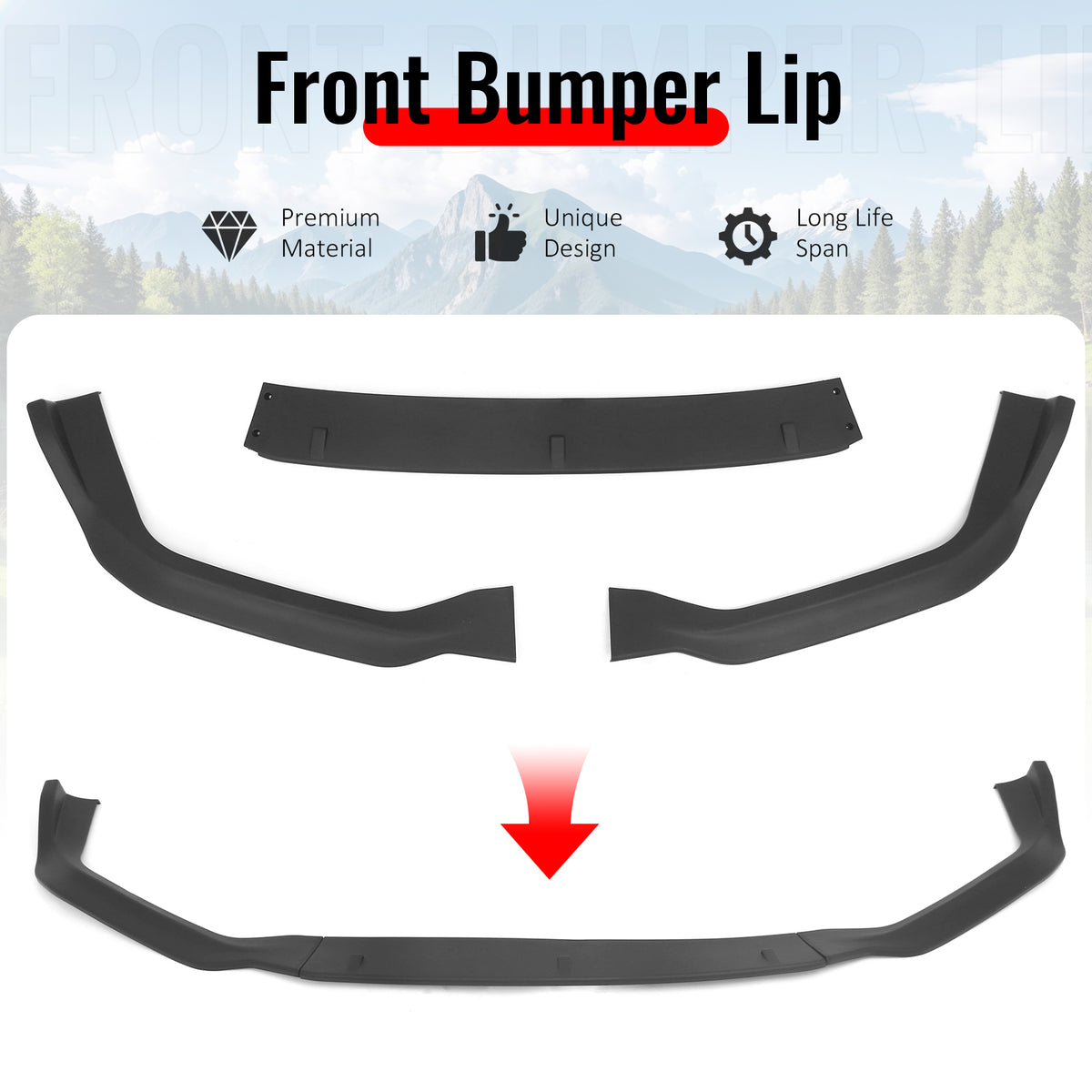 Fits 14-16 Lexus IS F Sport Sedan IKON 2 Style Front Bumper Lip Matte Black 3PCS