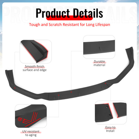 Fits 14-16 Lexus IS F Sport Sedan IKON 2 Style Front Bumper Lip Matte Black 3PCS