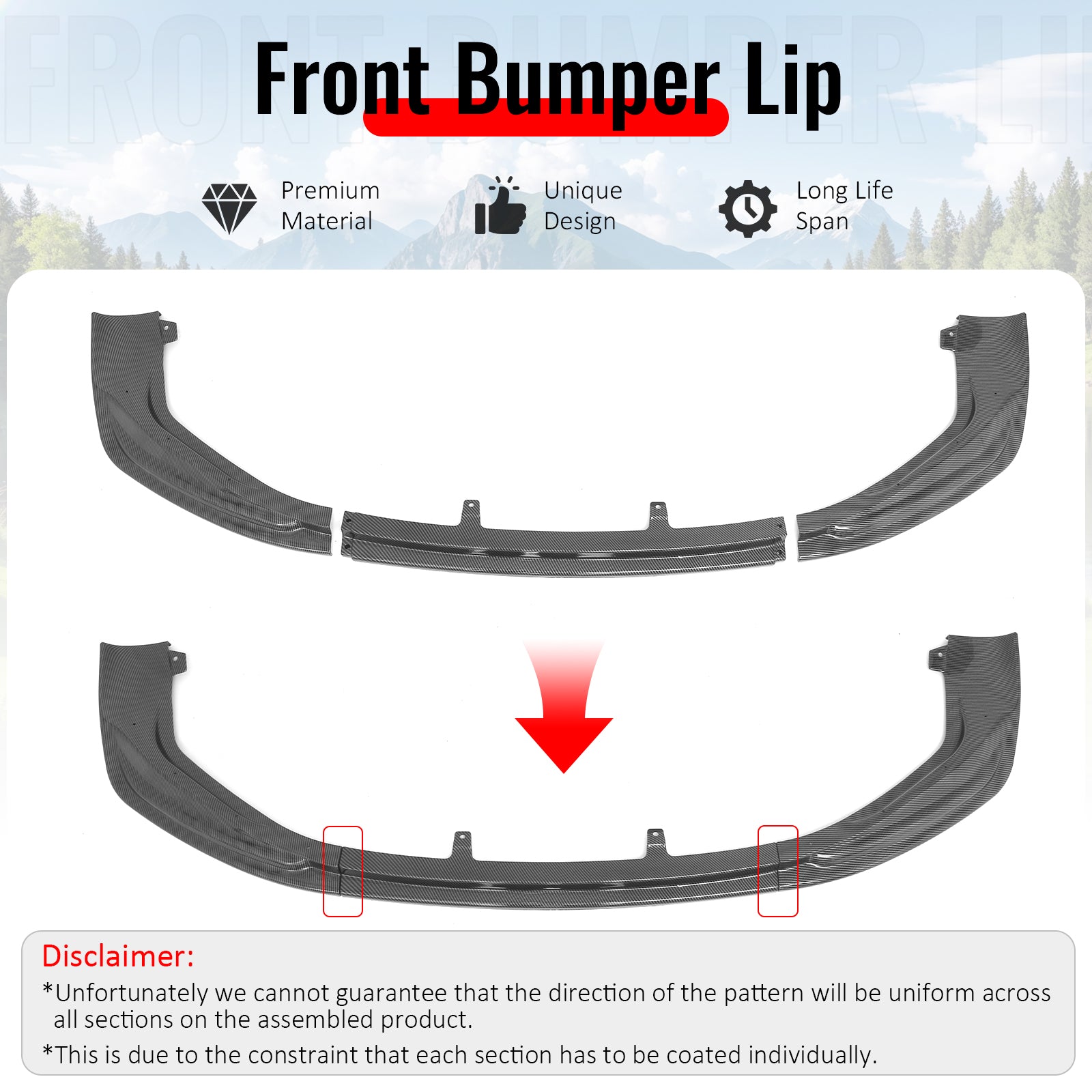 Fits 14-16 Lexus IS F Sport 4Dr IKON 3 Style Front Bumper Lip Carbon Fiber Print