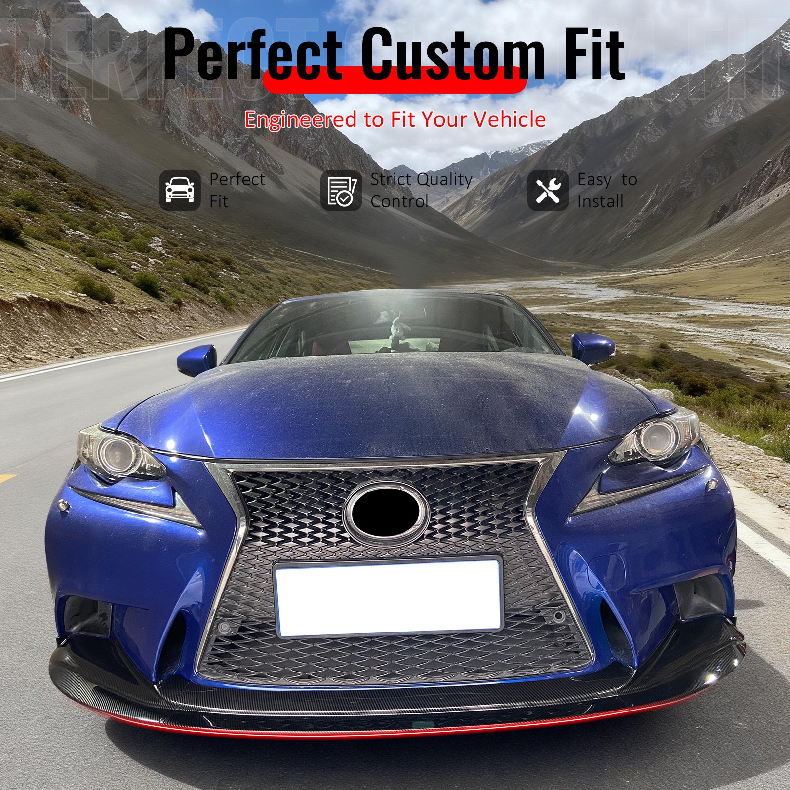 IKON MOTORSPORTS Front Bumper Lip, Compatible with 2014-2016 Lexus IS200t IS250 IS300 IS350 F Sport Sedan, R Style Carbon Fiber Print PP Add-on Air Dam Chin Spoiler Protector Splitter 3PCS