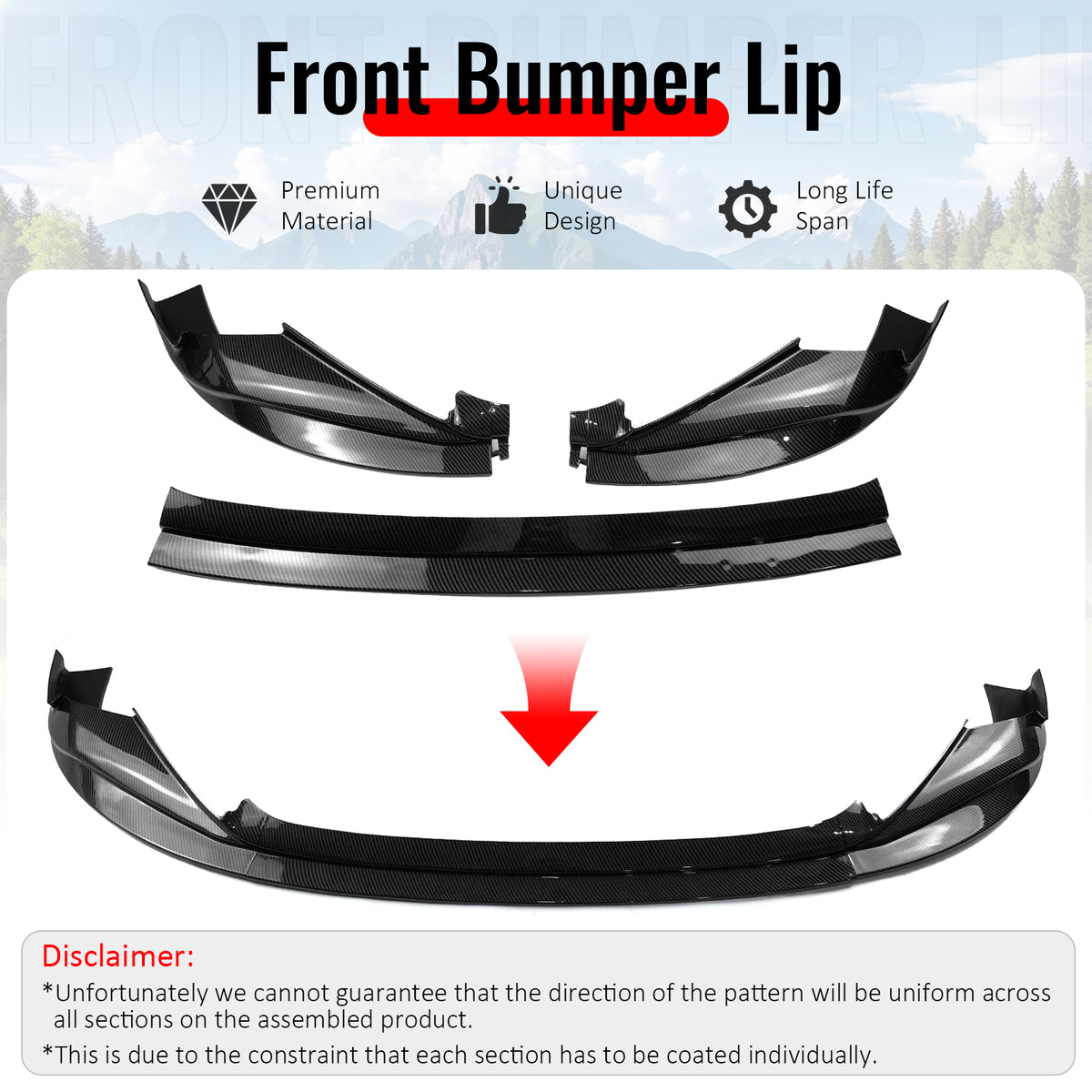 Fits 14-16 Lexus IS F Sport R Style Front Bumper Lip Spoiler Carbon Fiber Print