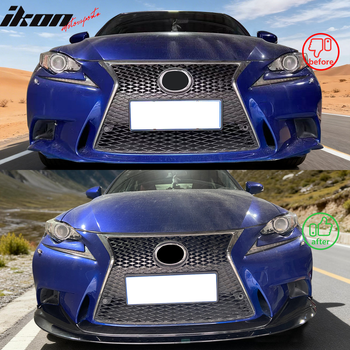 Fits 14-16 Lexus IS F Sport R Style Front Bumper Lip Spoiler Carbon Fiber Print