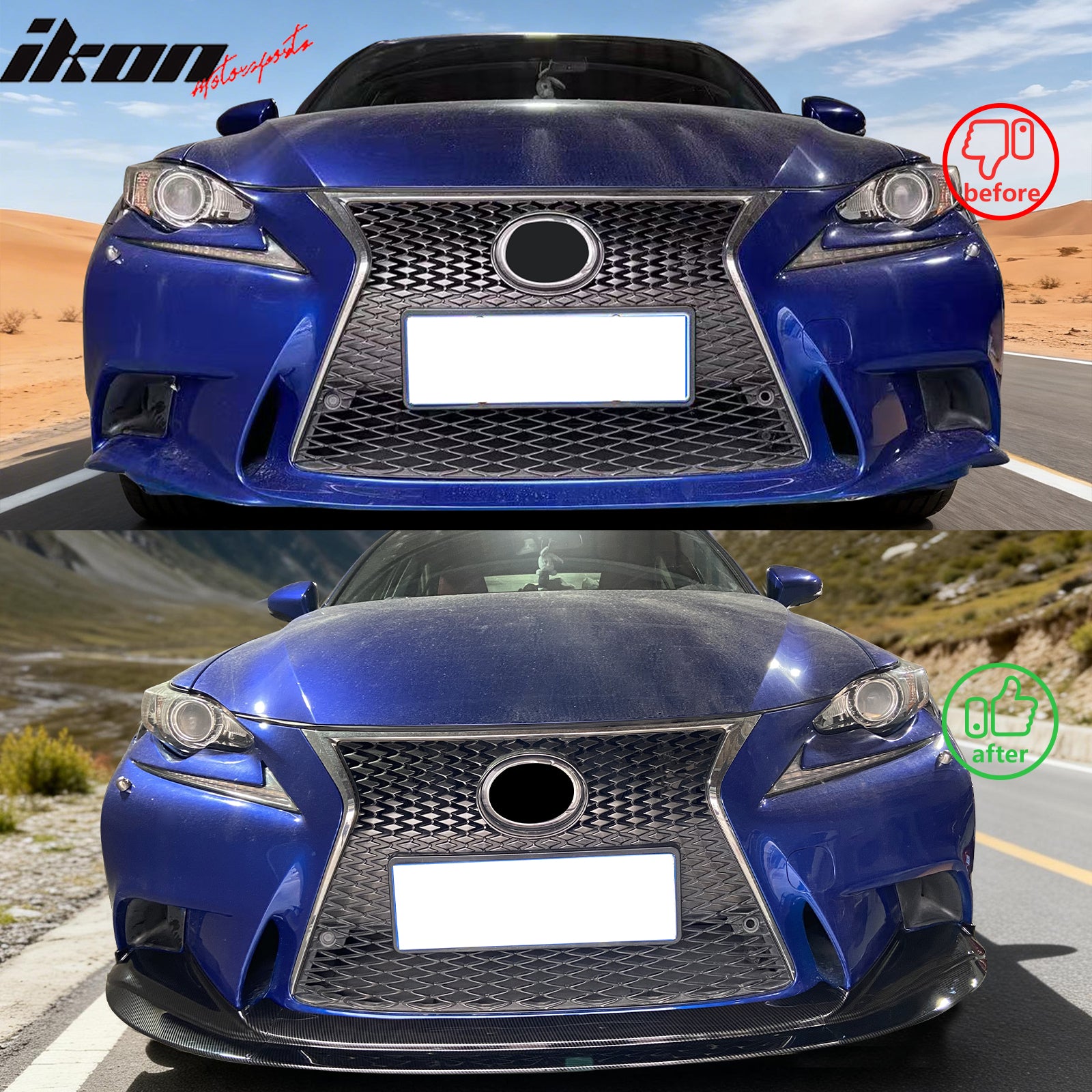 Fits 14-16 Lexus IS F Sport R Style Front Bumper Lip Spoiler Carbon Fiber Print