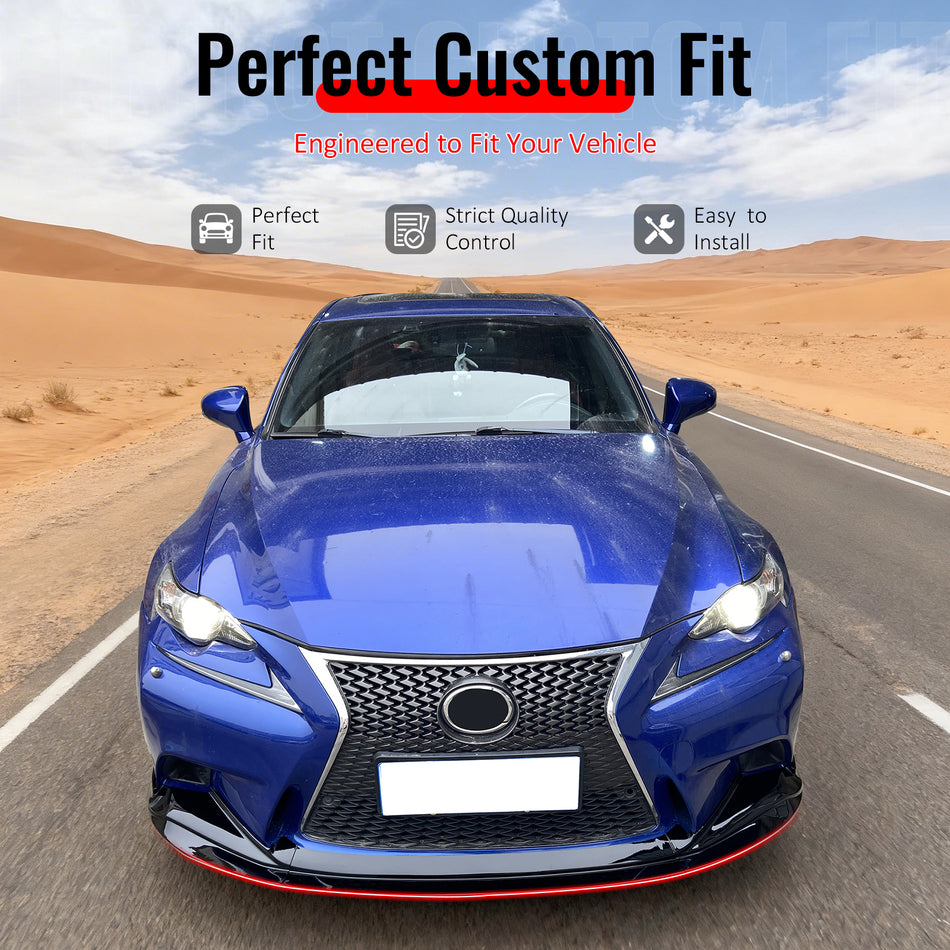 IKON MOTORSPORTS Front Bumper Lip, Compatible with 2014-2016 Lexus IS200t IS250 IS300 IS350 F Sport Sedan, R Style Gloss Black PP Add-on Air Dam Chin Spoiler Protector Splitter 3PCS