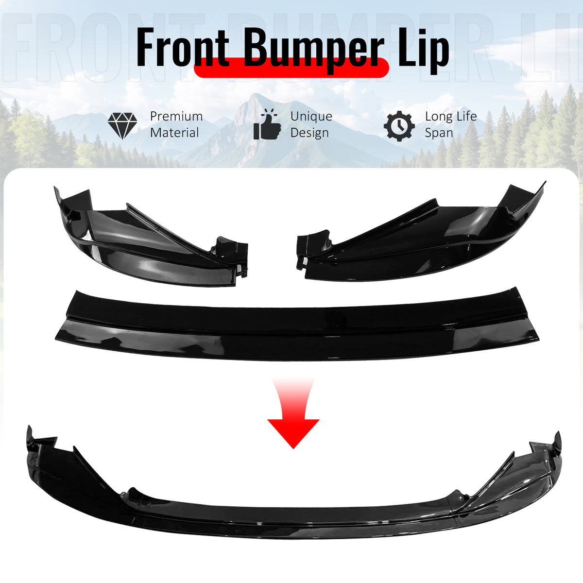 Fits 14-16 Lexus IS F Sport R Style PP Front Bumper Lip Chin Spoiler Gloss Black