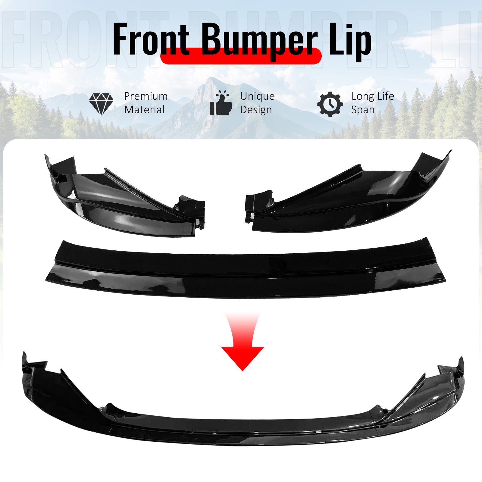 Fits 14-16 Lexus IS F Sport R Style PP Front Bumper Lip Chin Spoiler Gloss Black