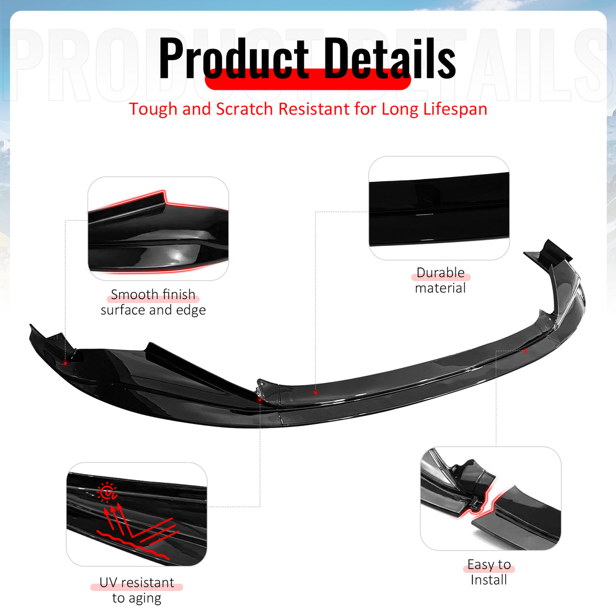 Fits 14-16 Lexus IS F Sport R Style PP Front Bumper Lip Chin Spoiler Gloss Black