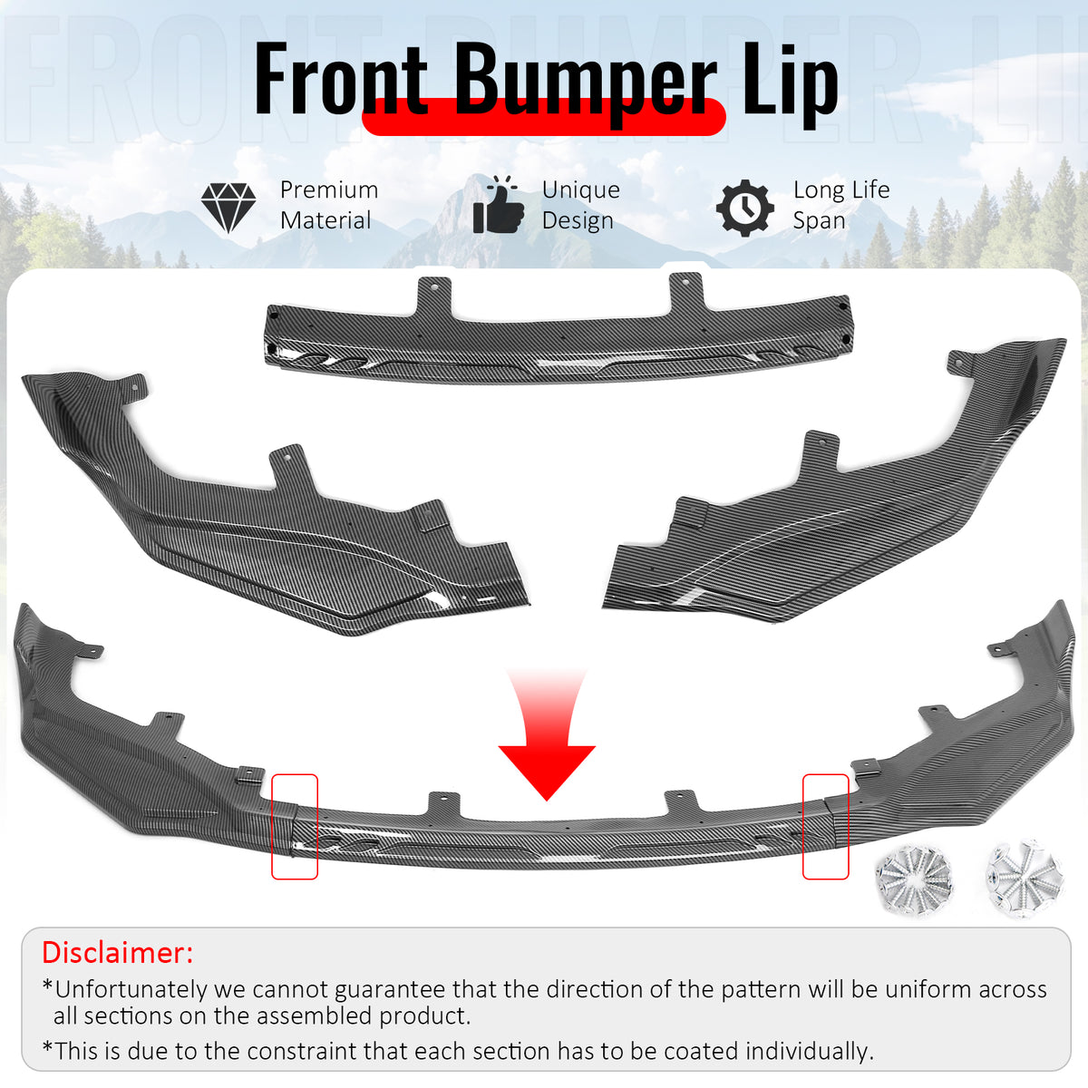 Fits 17-20 Lexus IS-Series IKON Style Front Bumper Lip Carbon Fiber Print 3PCS