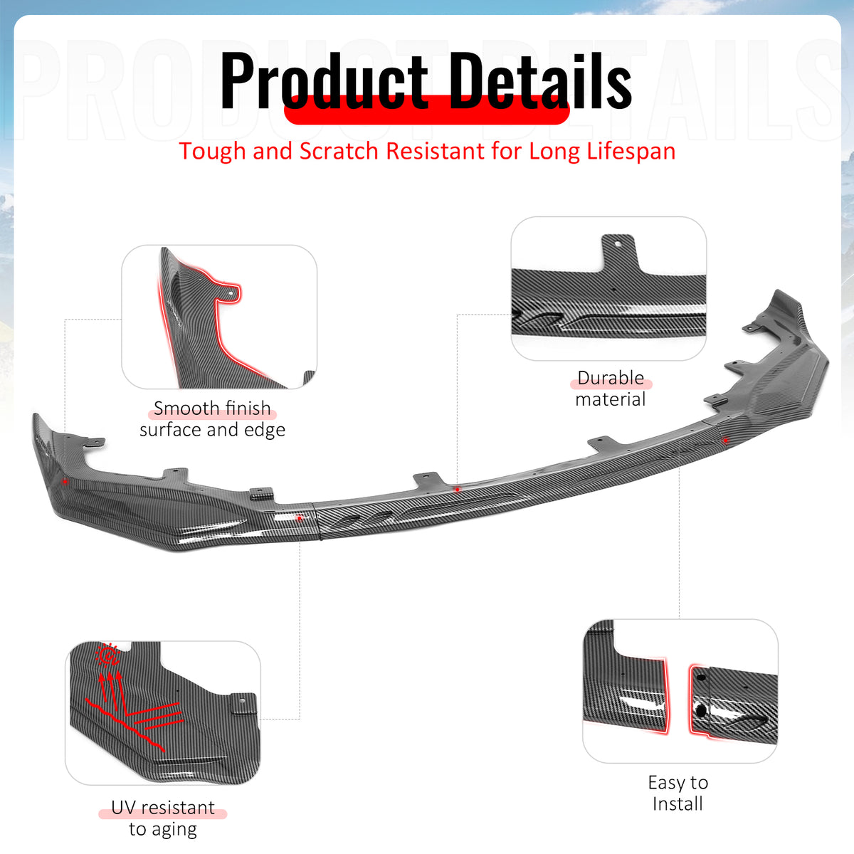 Fits 17-20 Lexus IS-Series IKON Style Front Bumper Lip Carbon Fiber Print 3PCS