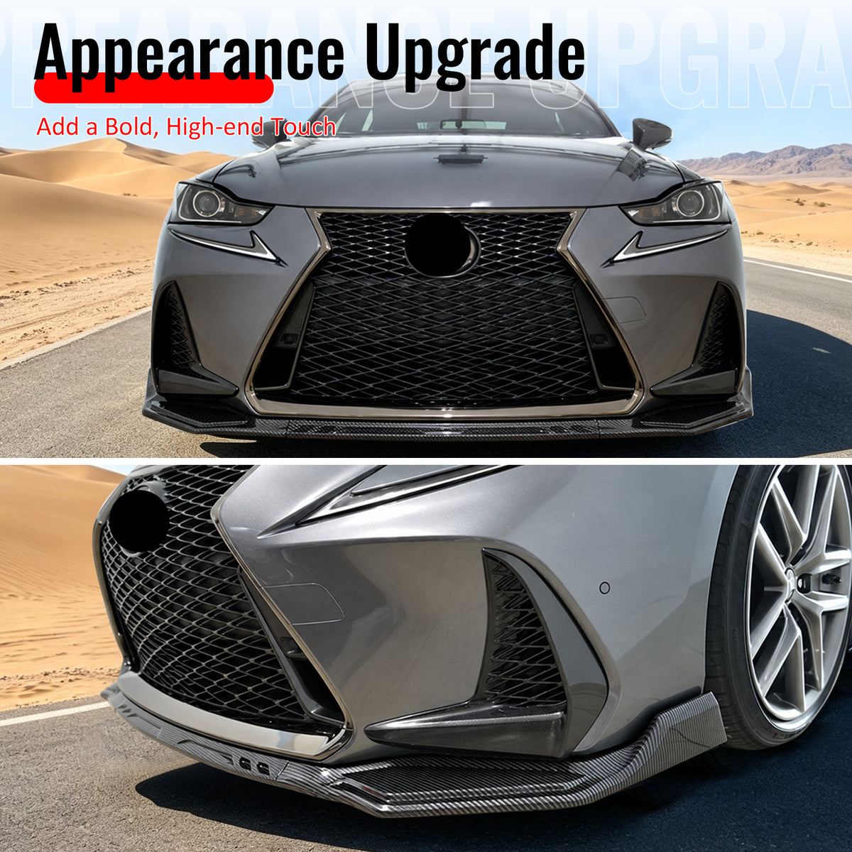 Fits 17-20 Lexus IS-Series IKON Style Front Bumper Lip Carbon Fiber Print 3PCS