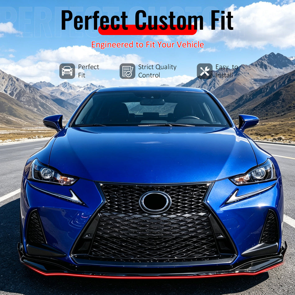 Fits 17-20 Lexus IS-Series IKON Style Front Bumper Lip Spoiler Gloss Black 3PCS