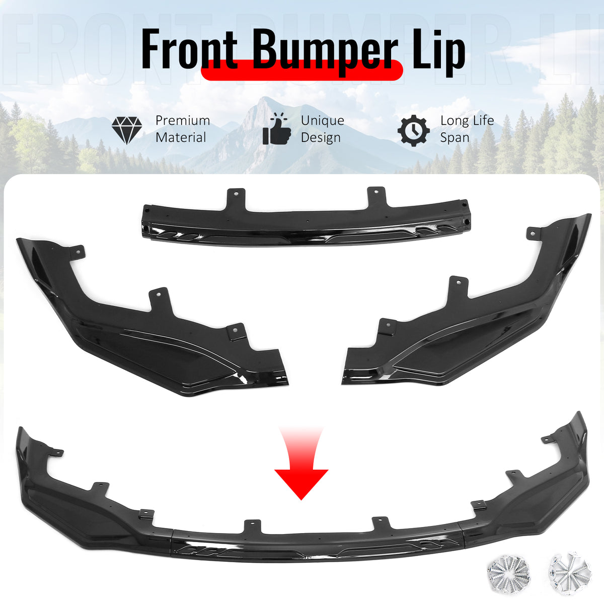Fits 17-20 Lexus IS-Series IKON Style Front Bumper Lip Spoiler Gloss Black 3PCS
