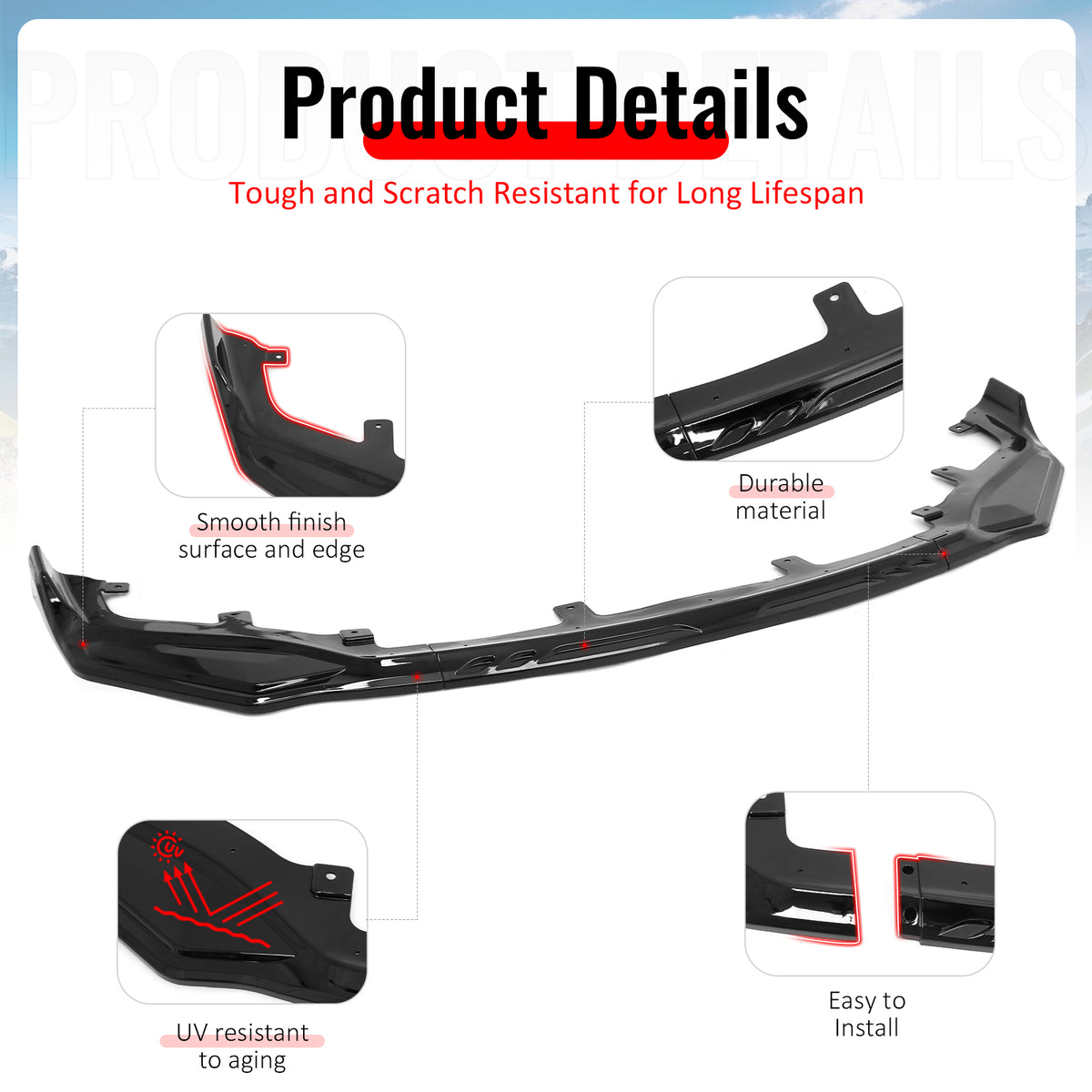 Fits 17-20 Lexus IS-Series IKON Style Front Bumper Lip Spoiler Gloss Black 3PCS