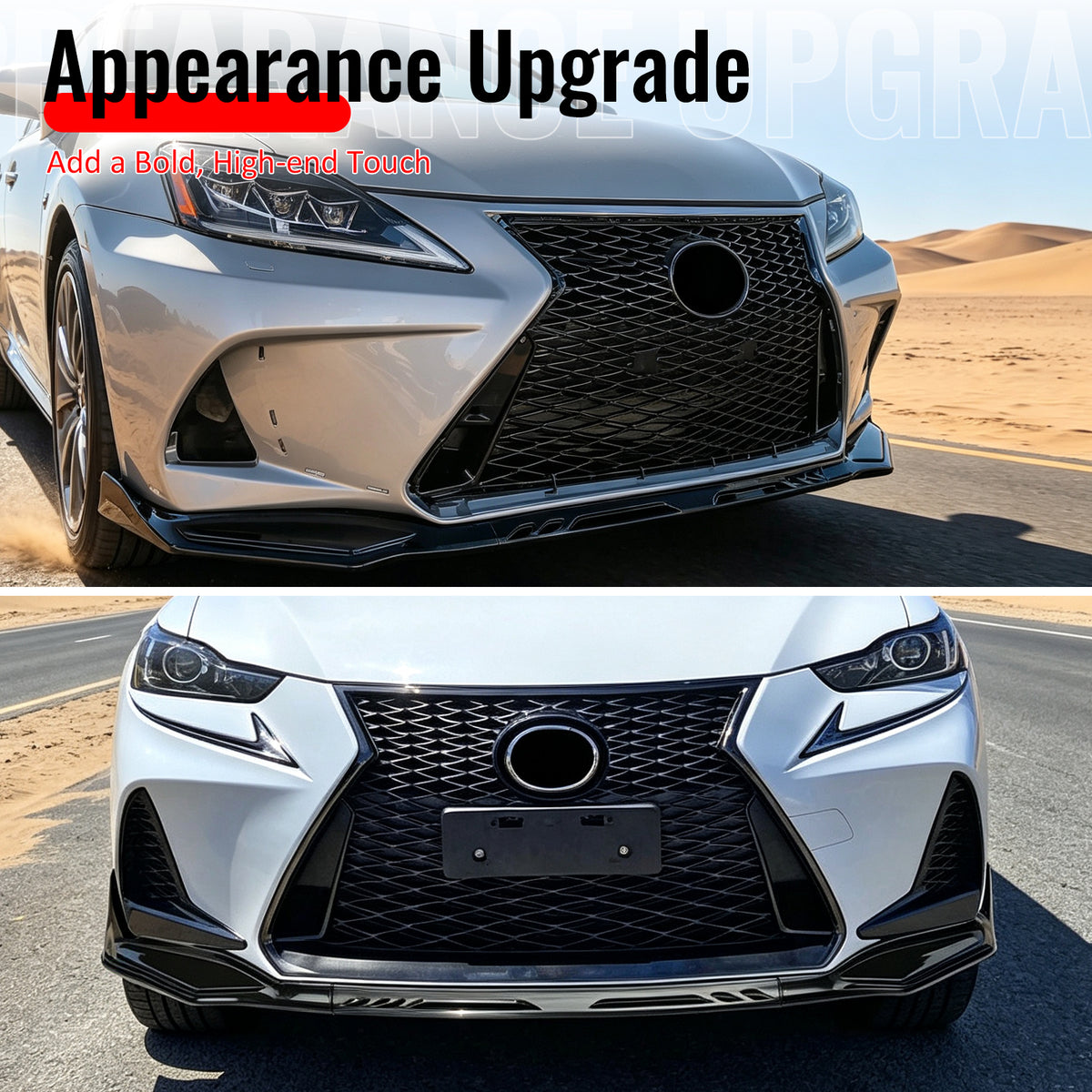 Fits 17-20 Lexus IS-Series IKON Style Front Bumper Lip Spoiler Gloss Black 3PCS