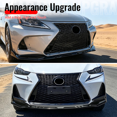Fits 17-20 Lexus IS-Series IKON Style Front Bumper Lip Spoiler Gloss Black 3PCS